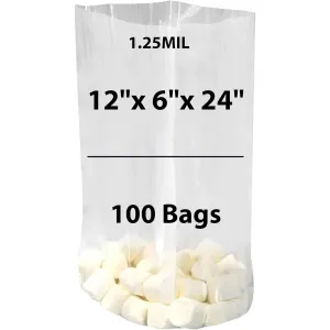 12X6X24 inches Gusseted Poly Bags Clear 1.25 Mil Low Density LDPE