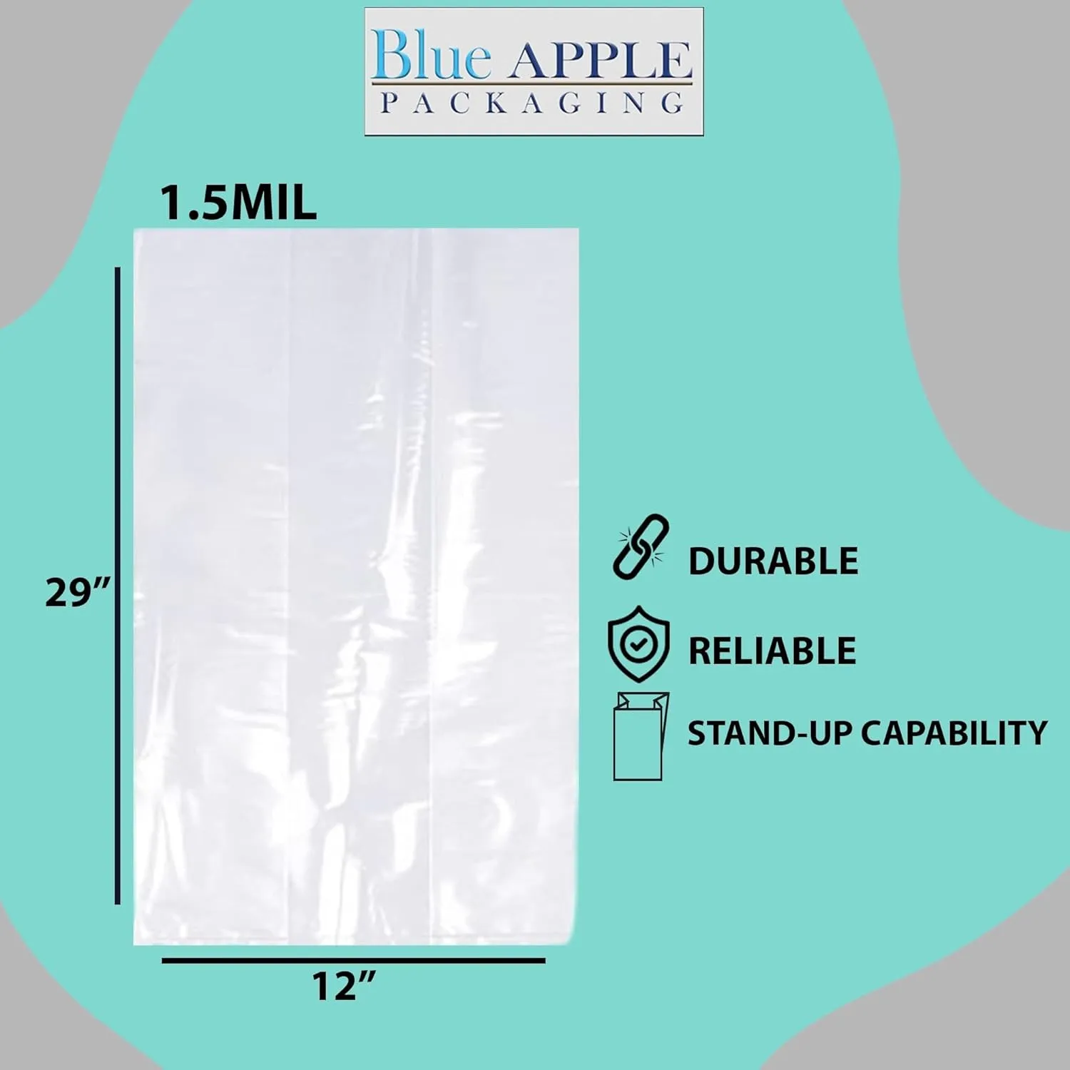 12X6X29 inches Gusseted Poly Bags Clear 1.5 Mil Low Density LDPE