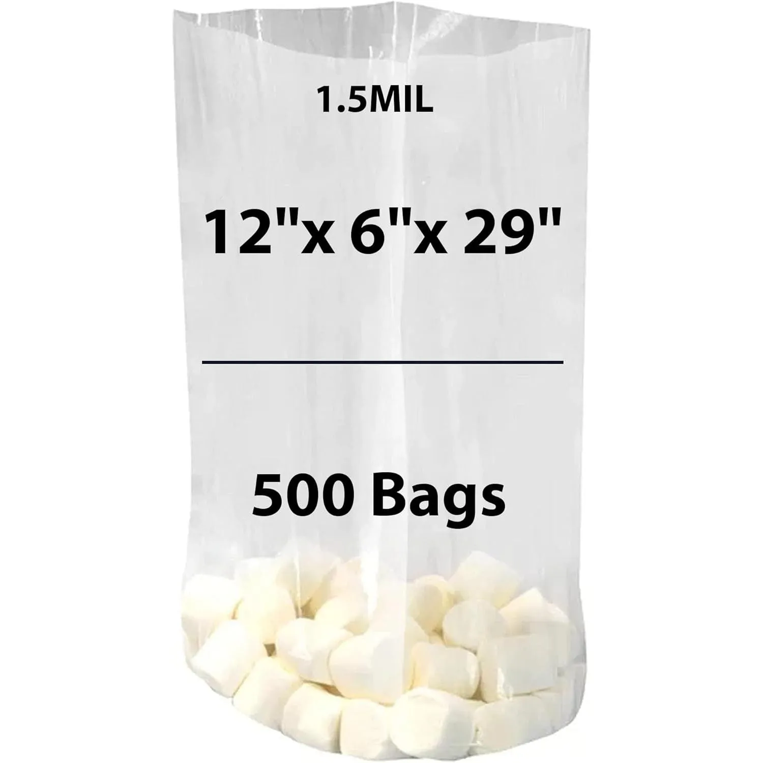 12X6X29 inches Gusseted Poly Bags Clear 1.5 Mil Low Density LDPE