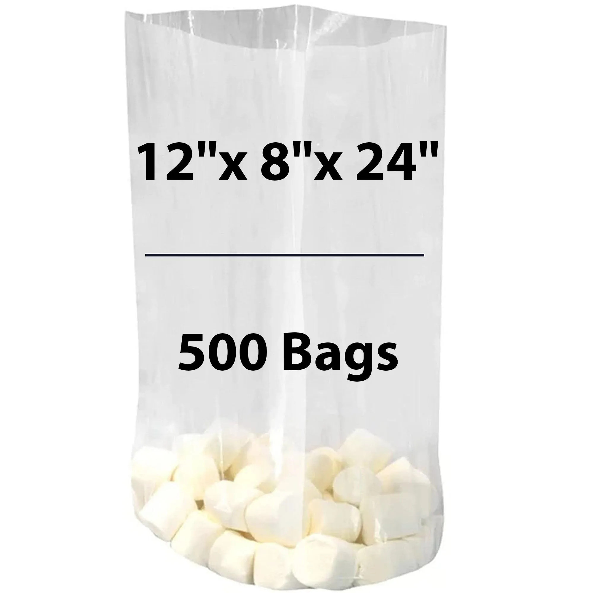 12X8X24 inches Gusseted Poly Bags Clear 1.5 Mil Low Density LDPE