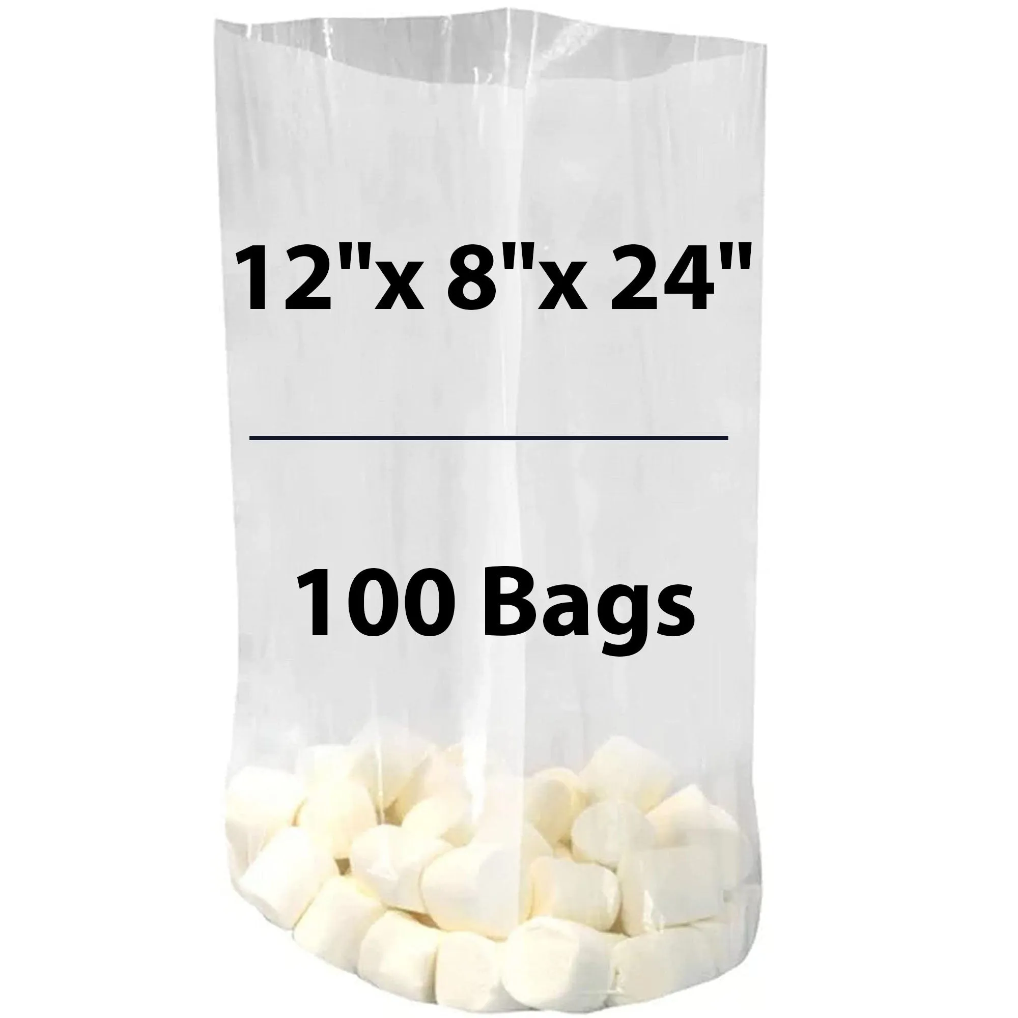 12X8X24 inches Gusseted Poly Bags Clear 1.5 Mil Low Density LDPE