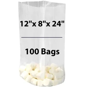 12X8X24 inches Gusseted Poly Bags Clear 1.5 Mil Low Density LDPE