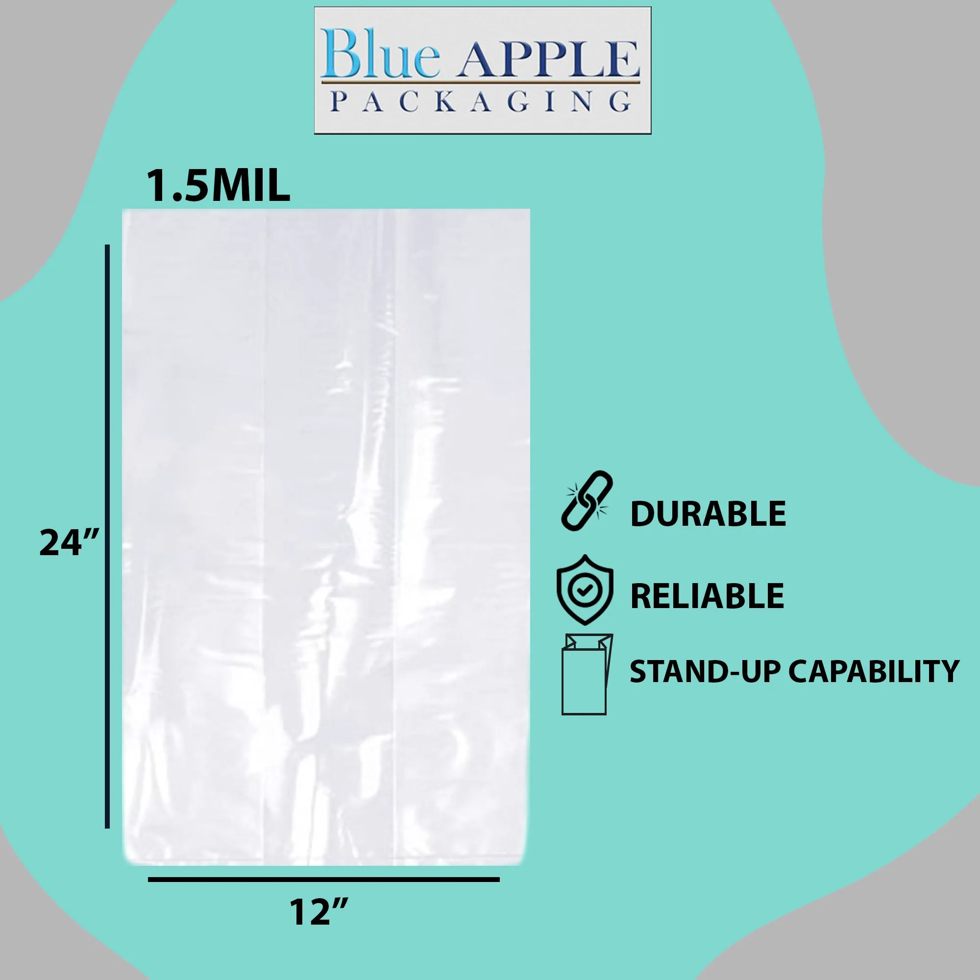 12X8X24 inches Gusseted Poly Bags Clear 1.5 Mil Low Density LDPE