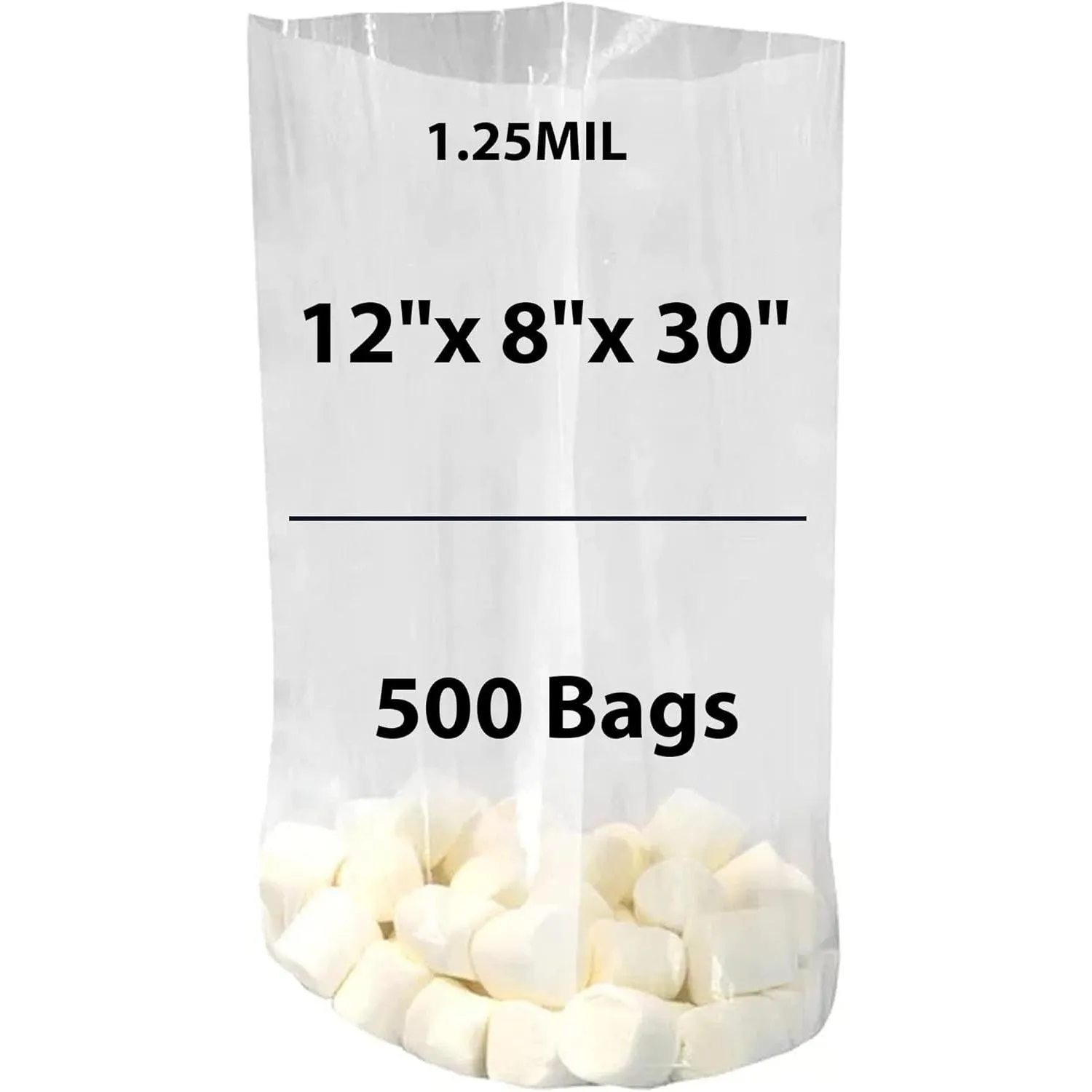 12X8X30 inches Gusseted Poly Bags Clear 1.25 Mil Low Density LDPE