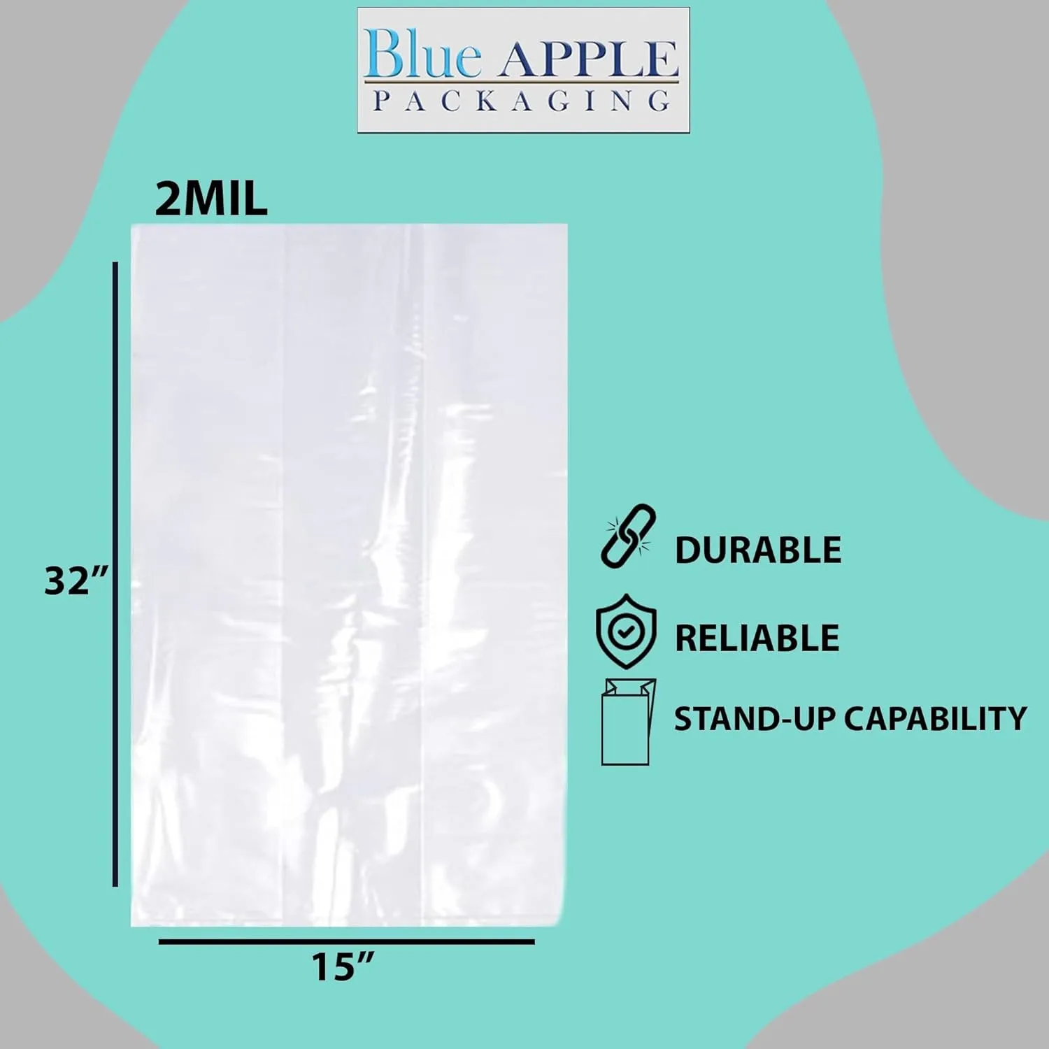 15X9X32 inches Gusseted Poly Bags Clear 2 Mil Low Density LDPE