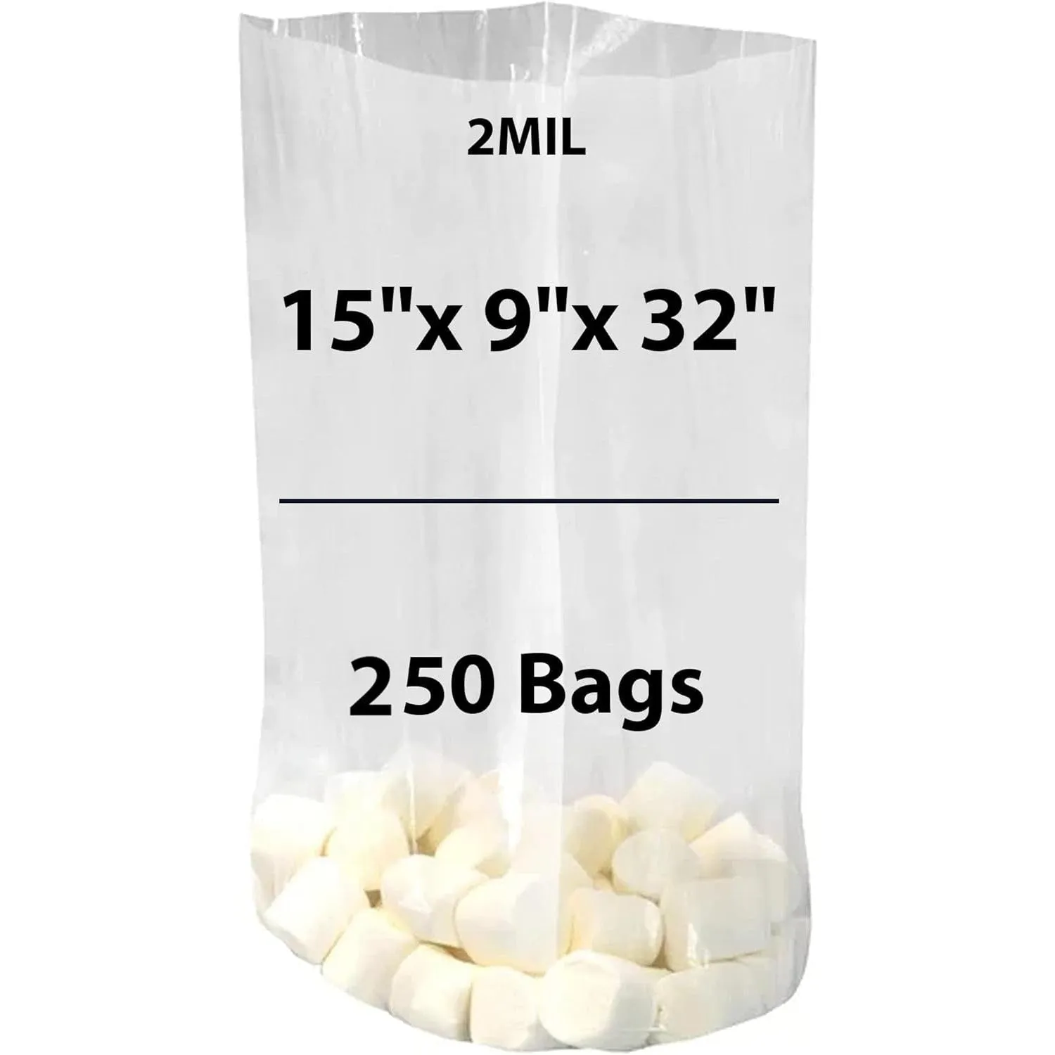 15X9X32 inches Gusseted Poly Bags Clear 2 Mil Low Density LDPE