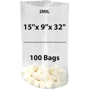 15X9X32 inches Gusseted Poly Bags Clear 2 Mil Low Density LDPE