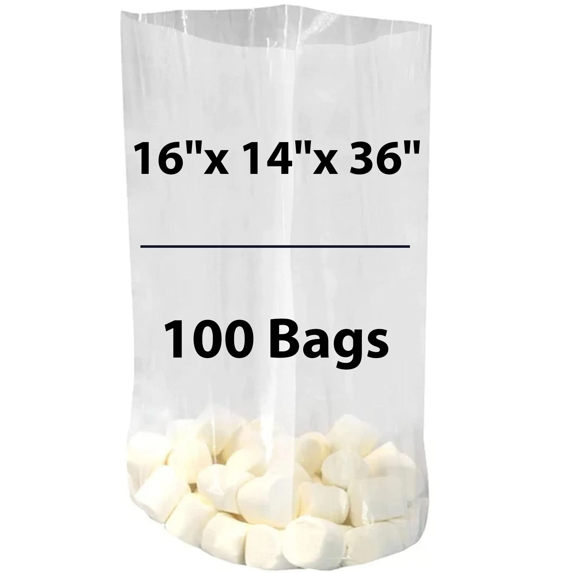 16X14X36 inches Gusseted Poly Bags Clear 1.5 Mil Low Density LDPE