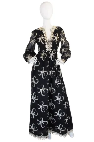 1960s Embroidered Silk Oscar de la Renta Gown