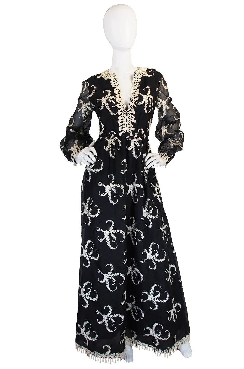 1960s Embroidered Silk Oscar de la Renta Gown
