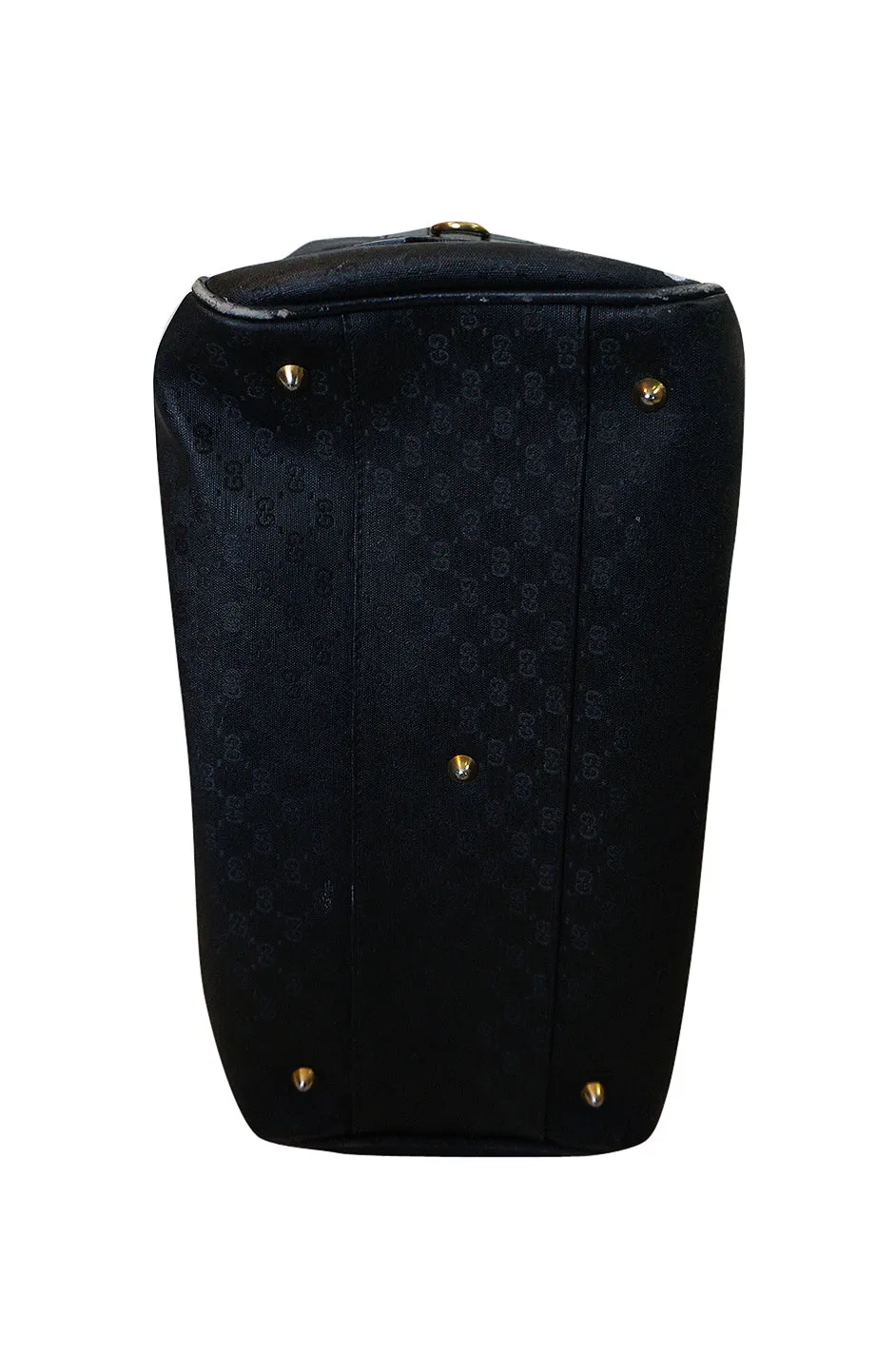 1970s Gucci Black Mini Duffel Canvas & Leather Logo Bag
