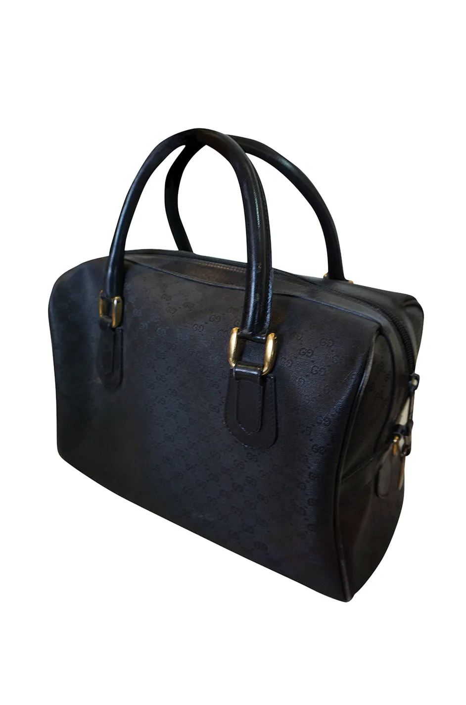1970s Gucci Black Mini Duffel Canvas & Leather Logo Bag