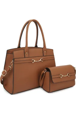 2in1 Matching Design Handle Satchel With Crossbody Bag