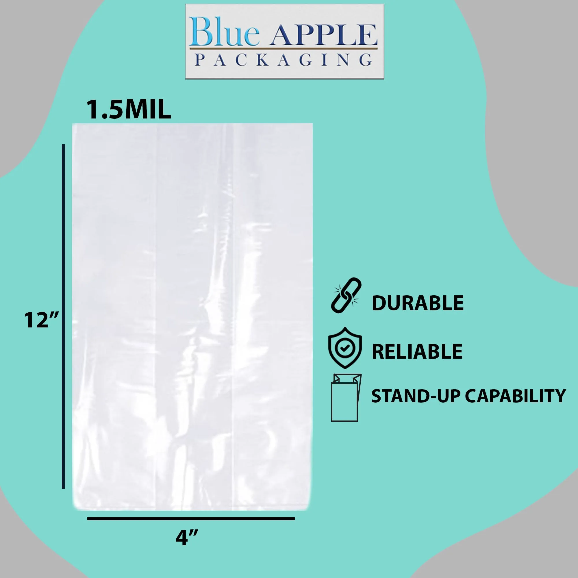 4X2X12 inches Gusseted Poly Bags Clear 1.5 Mil Low Density LDPE