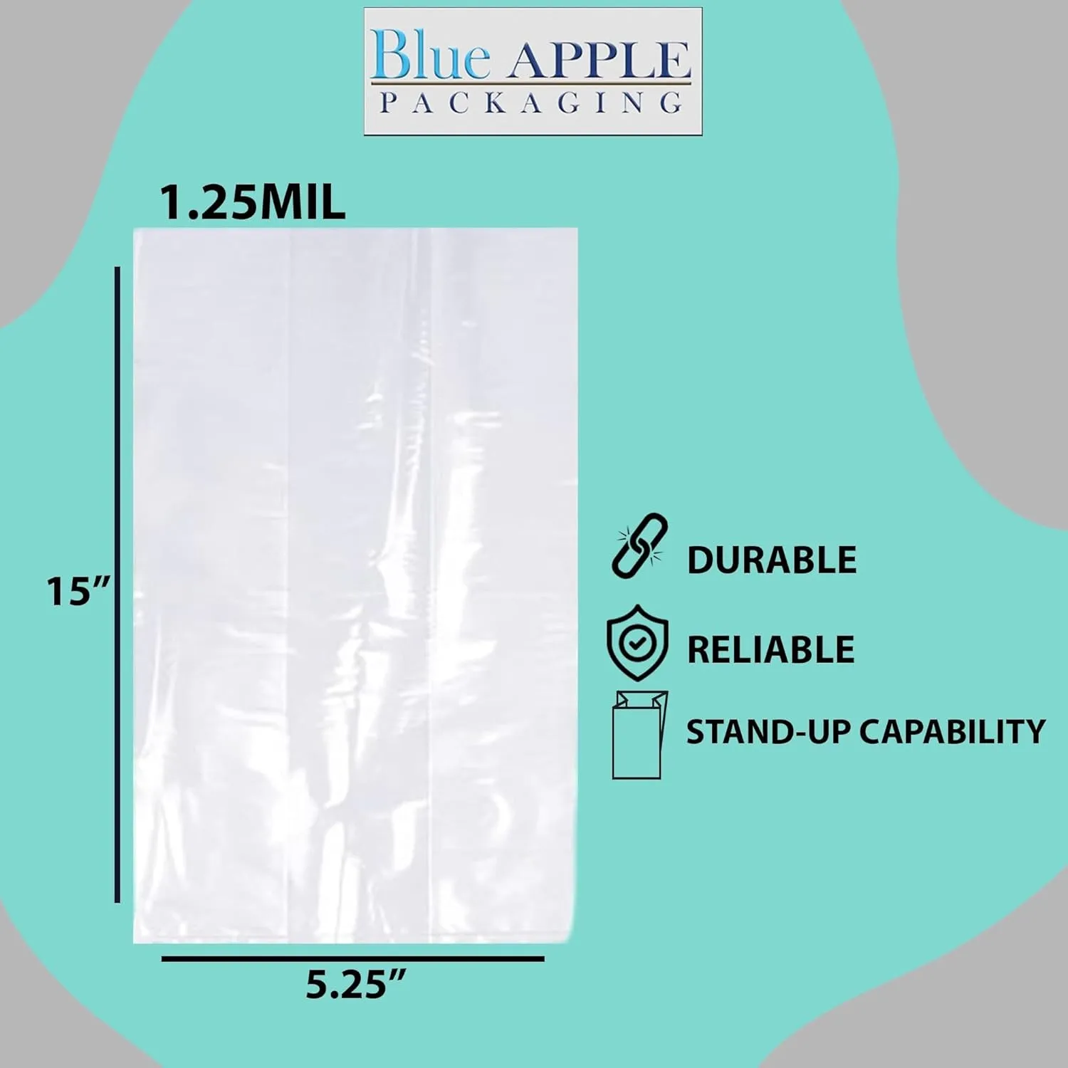5.25X2.25X15 inches Gusseted Poly Bags Clear 1.25 Mil Low Density LDPE