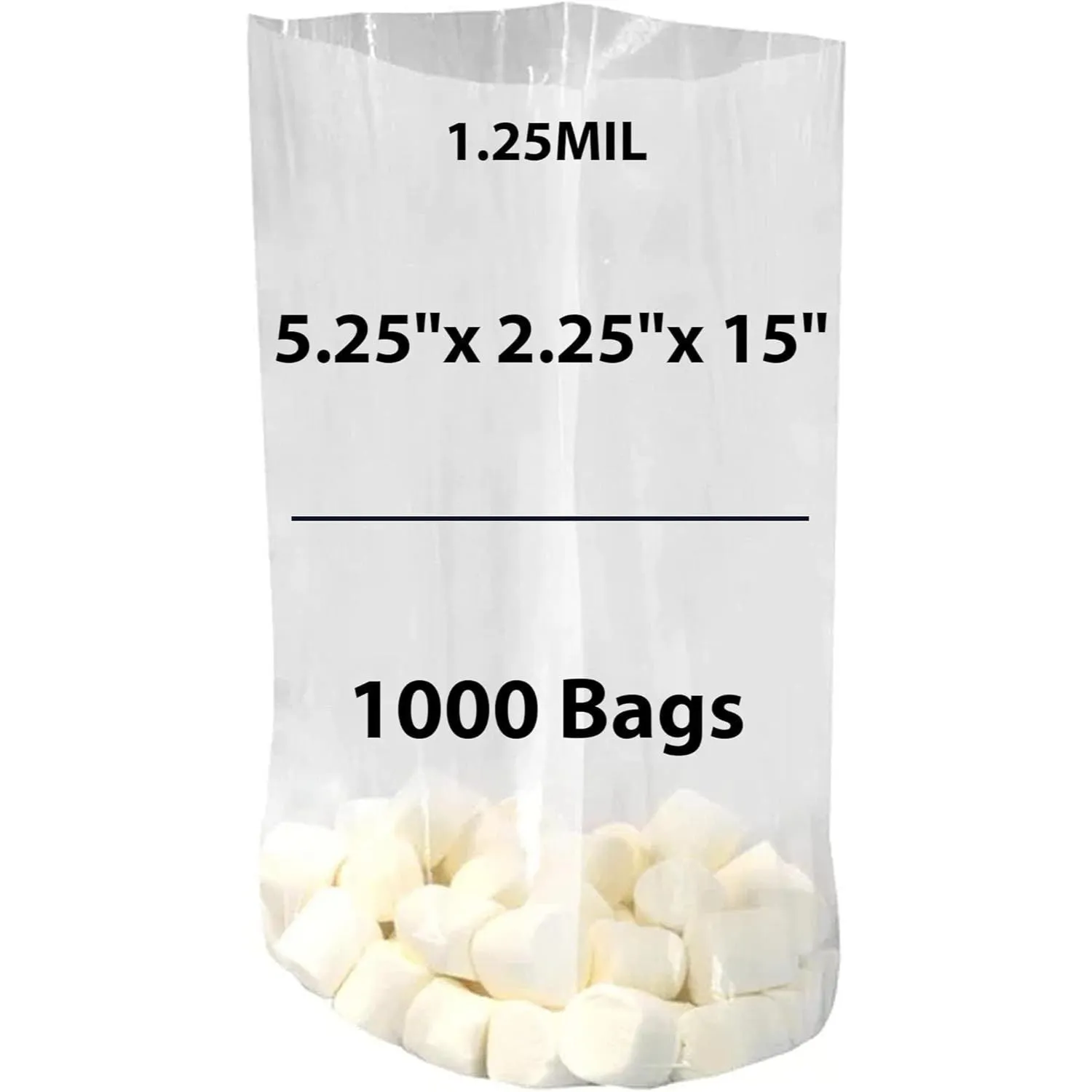 5.25X2.25X15 inches Gusseted Poly Bags Clear 1.25 Mil Low Density LDPE