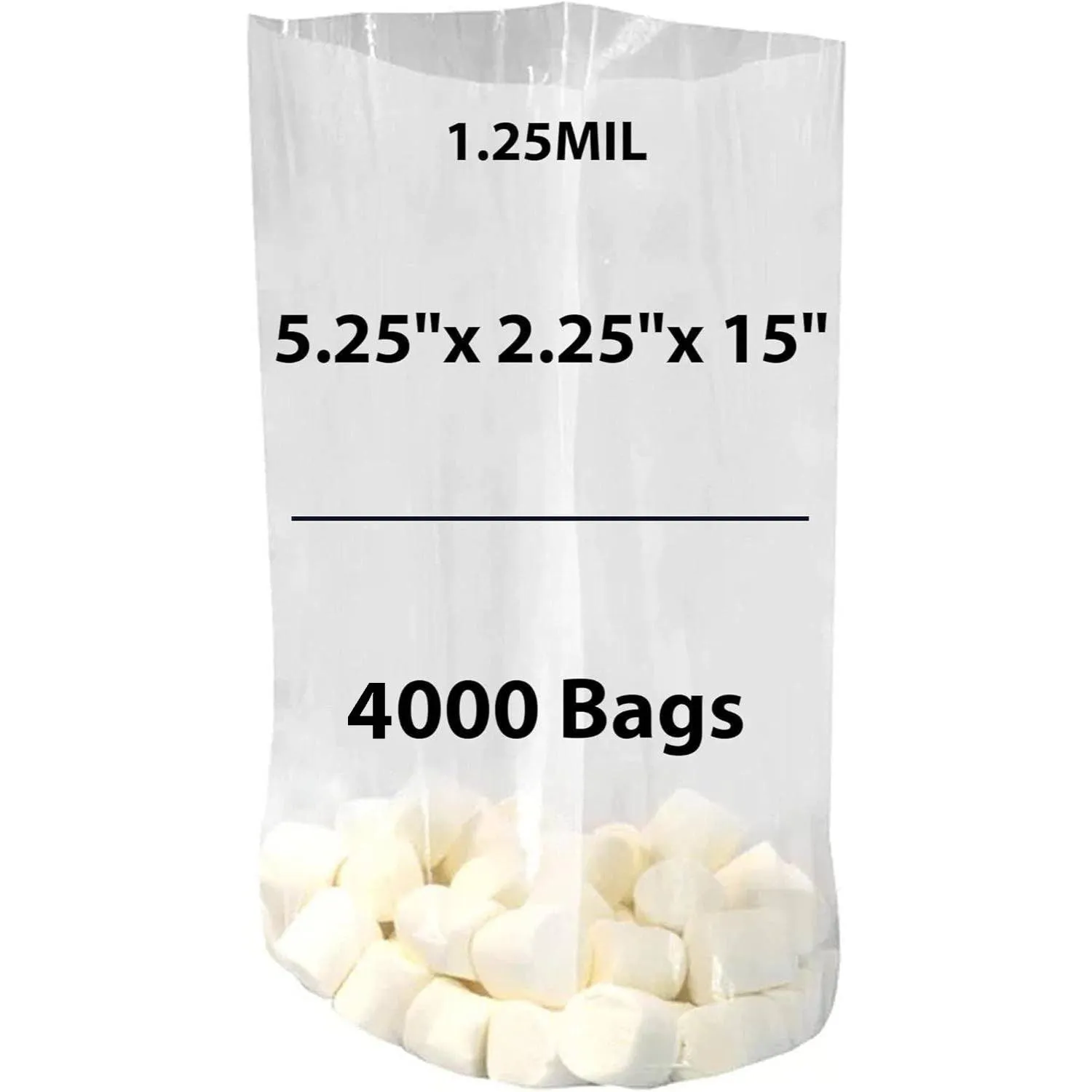 5.25X2.25X15 inches Gusseted Poly Bags Clear 1.25 Mil Low Density LDPE