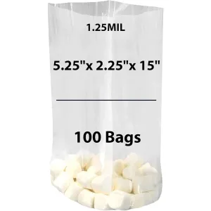 5.25X2.25X15 inches Gusseted Poly Bags Clear 1.25 Mil Low Density LDPE