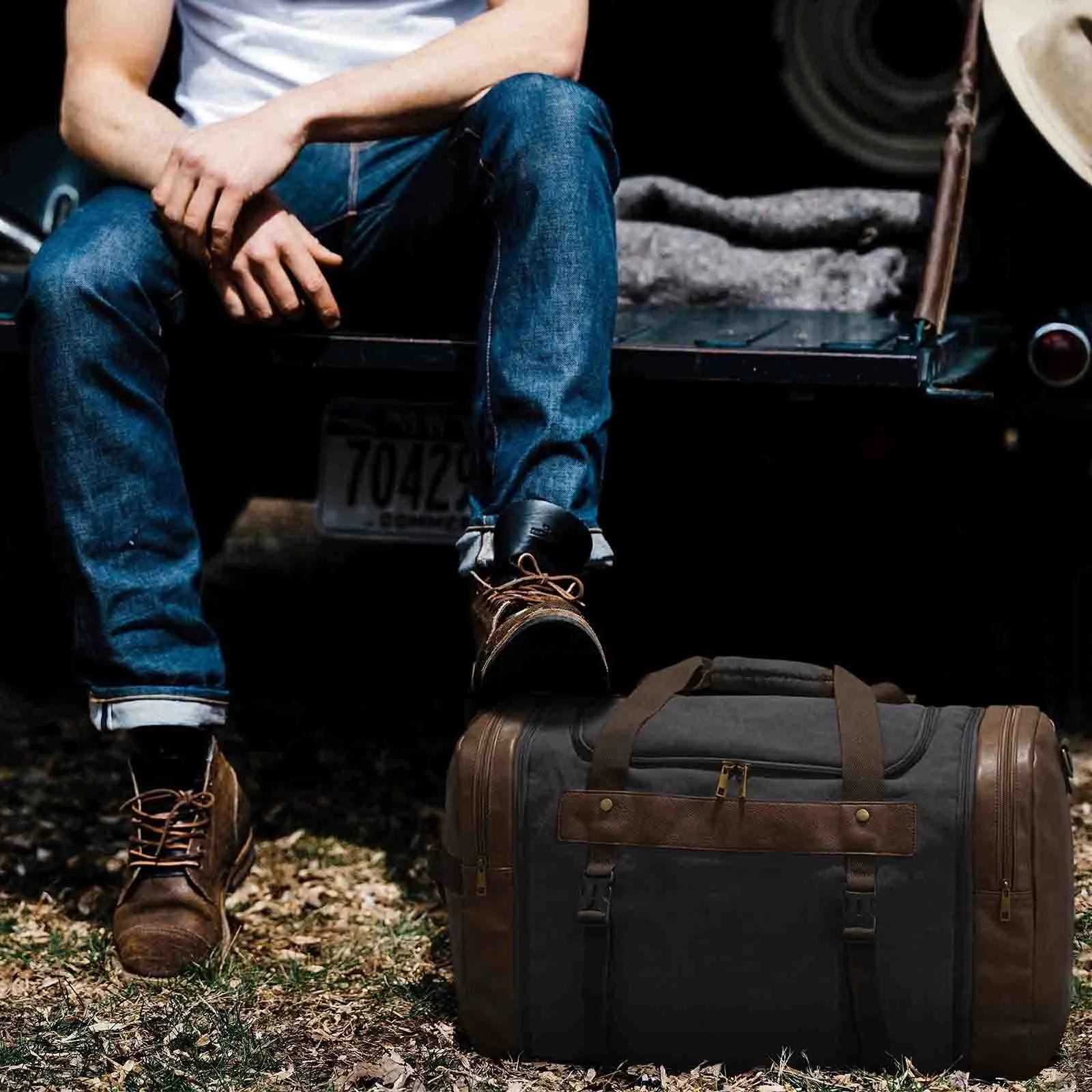 55L Canvas Duffel Bag Expansion Compartment