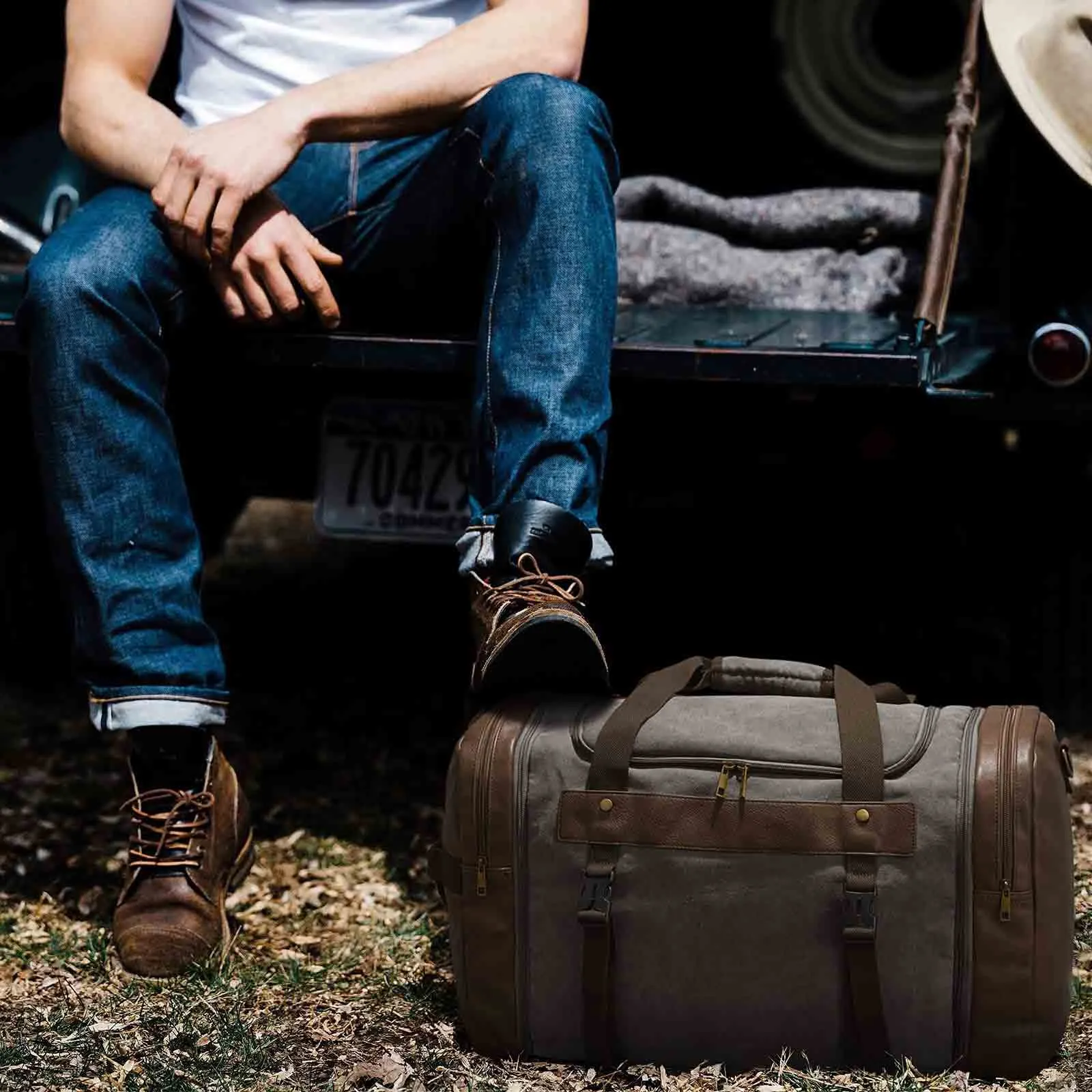 55L Canvas Duffel Bag Expansion Compartment