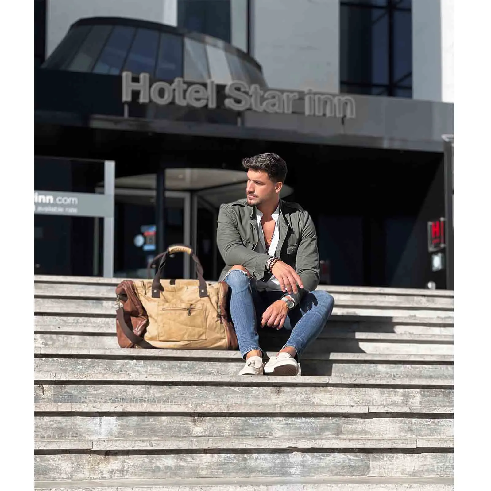 55L Canvas Duffel Bag Expansion Compartment