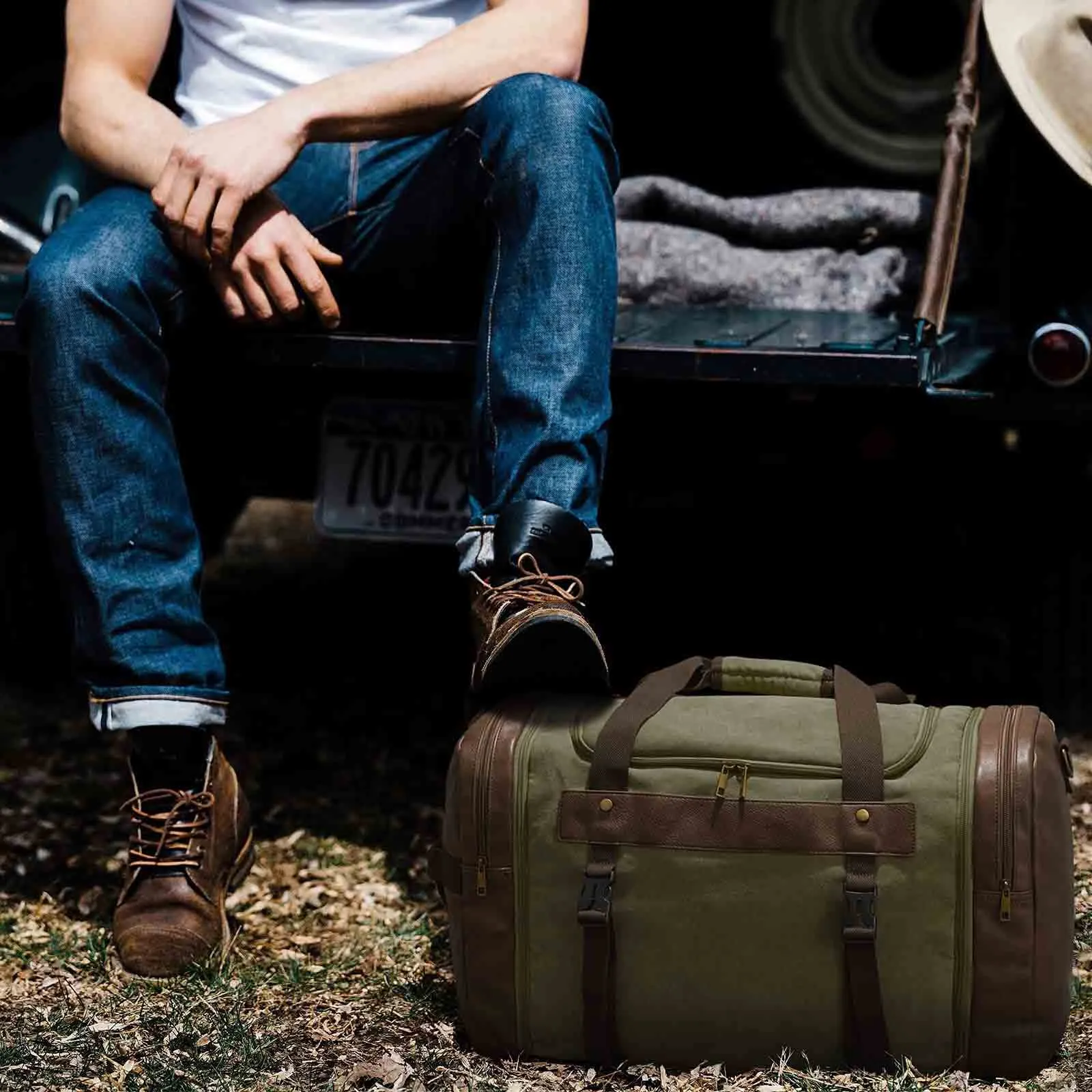 55L Canvas Duffel Bag Expansion Compartment