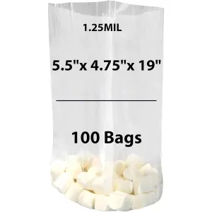 5.5X4.75X19 inches Gusseted Poly Bags Clear 1.25 Mil Low Density LDPE