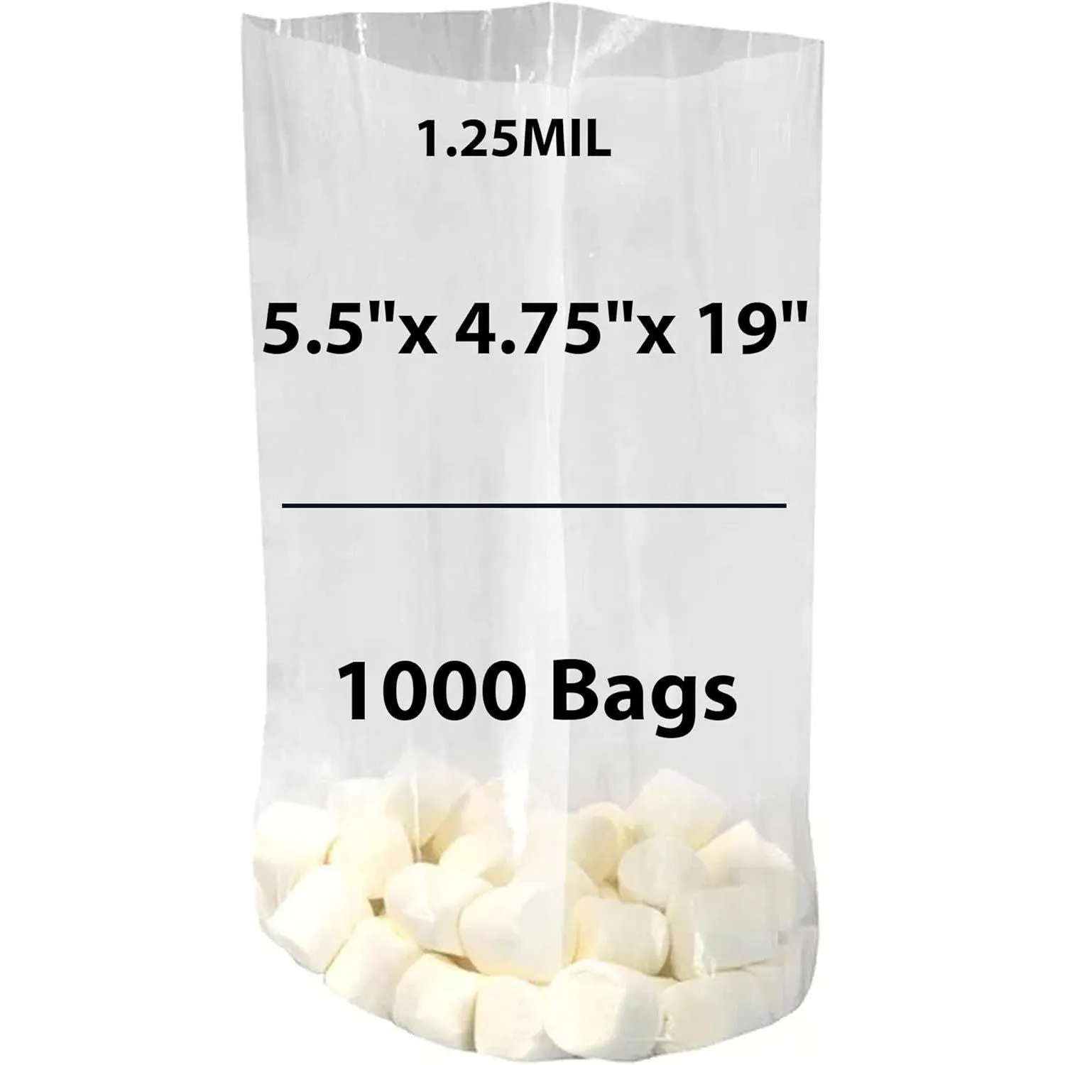 5.5X4.75X19 inches Gusseted Poly Bags Clear 1.25 Mil Low Density LDPE