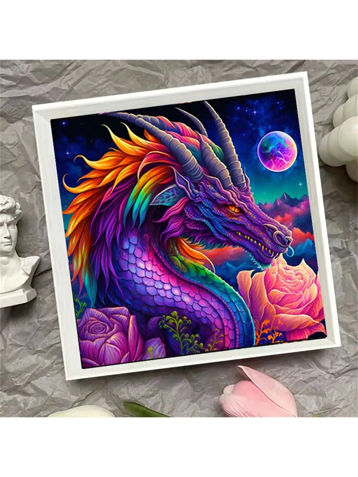 5d DIY Diamond Painting Kit Neon Purple Dragon Full Drill Diamond Painting Art Craft Kit Home Wall Decor Frameless 8*8 Inch approx.