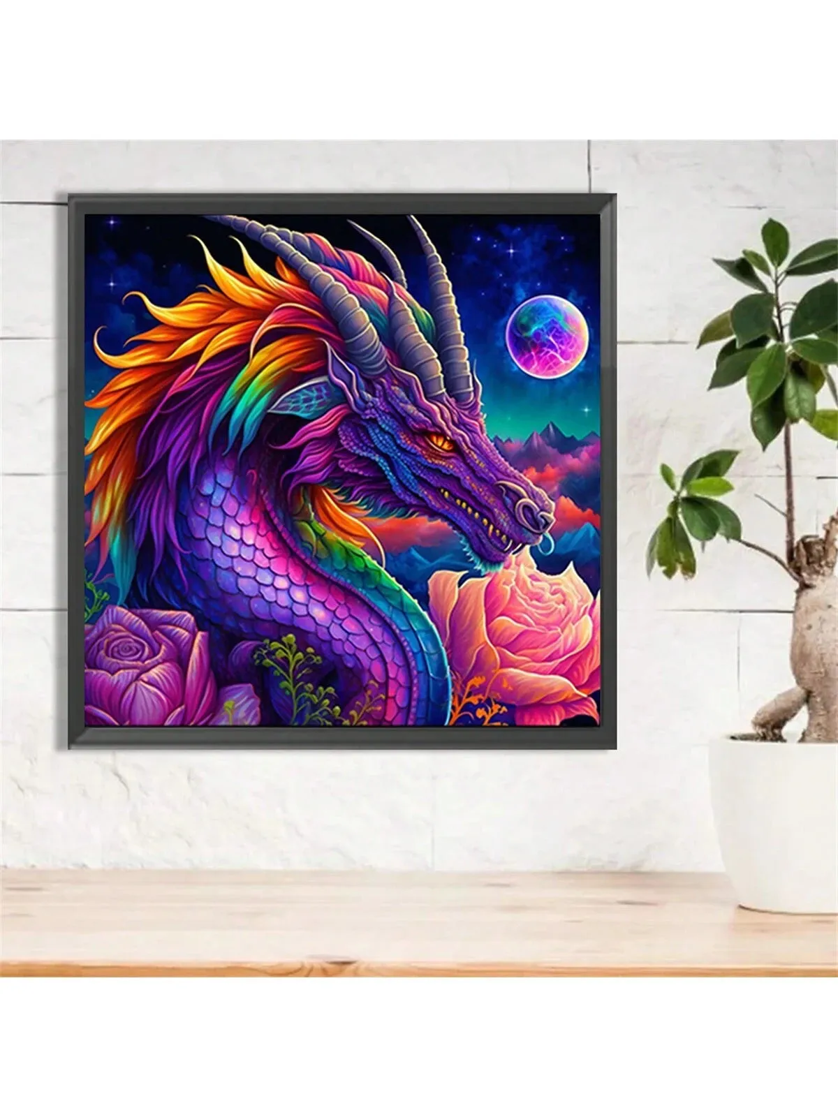 5d DIY Diamond Painting Kit Neon Purple Dragon Full Drill Diamond Painting Art Craft Kit Home Wall Decor Frameless 8*8 Inch approx.
