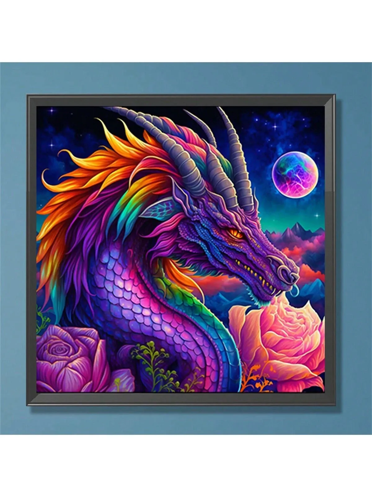 5d DIY Diamond Painting Kit Neon Purple Dragon Full Drill Diamond Painting Art Craft Kit Home Wall Decor Frameless 8*8 Inch approx.