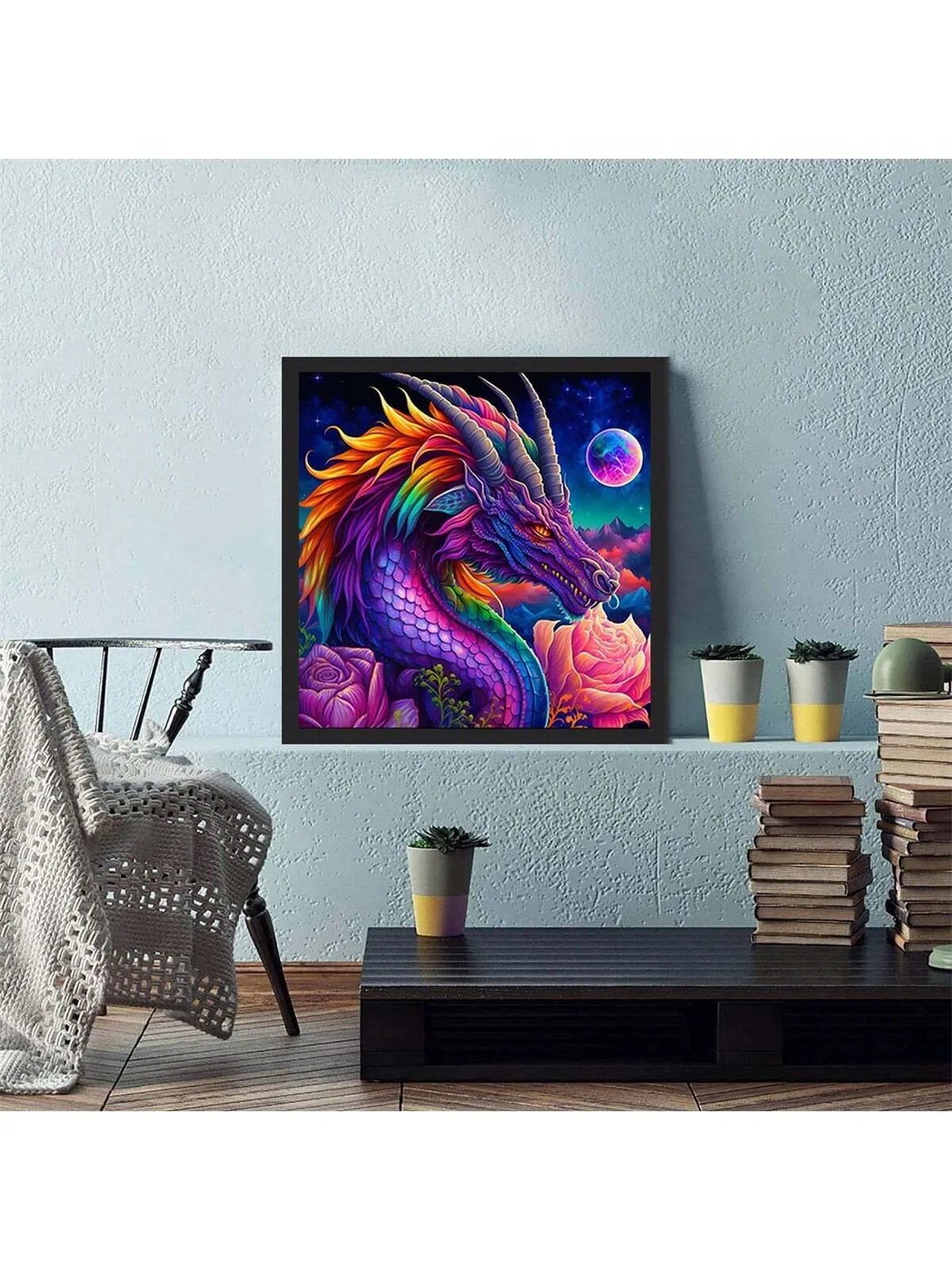 5d DIY Diamond Painting Kit Neon Purple Dragon Full Drill Diamond Painting Art Craft Kit Home Wall Decor Frameless 8*8 Inch approx.