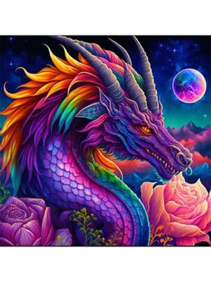 5d DIY Diamond Painting Kit Neon Purple Dragon Full Drill Diamond Painting Art Craft Kit Home Wall Decor Frameless 8*8 Inch approx.