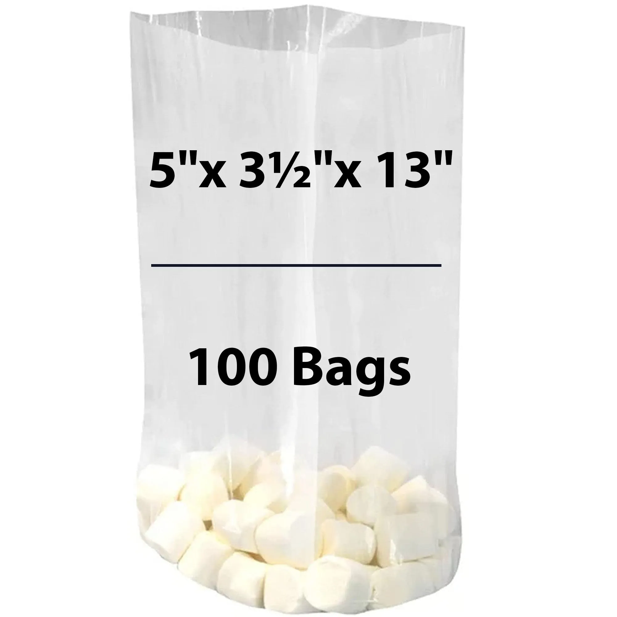 5X3.5X13 inches Gusseted Poly Bags Clear 1.25 Mil Low Density LDPE