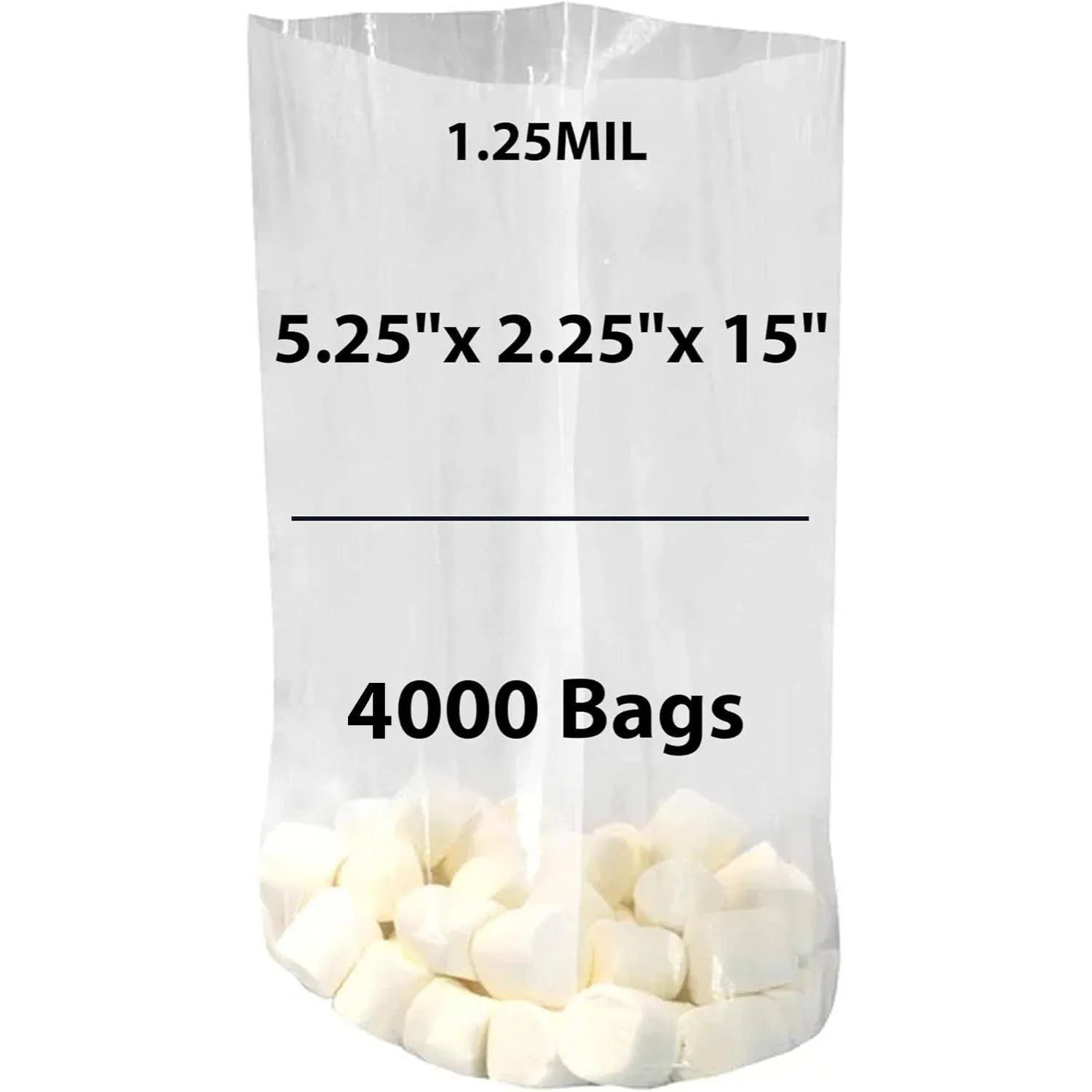 5X3.5X13 inches Gusseted Poly Bags Clear 1.25 Mil Low Density LDPE