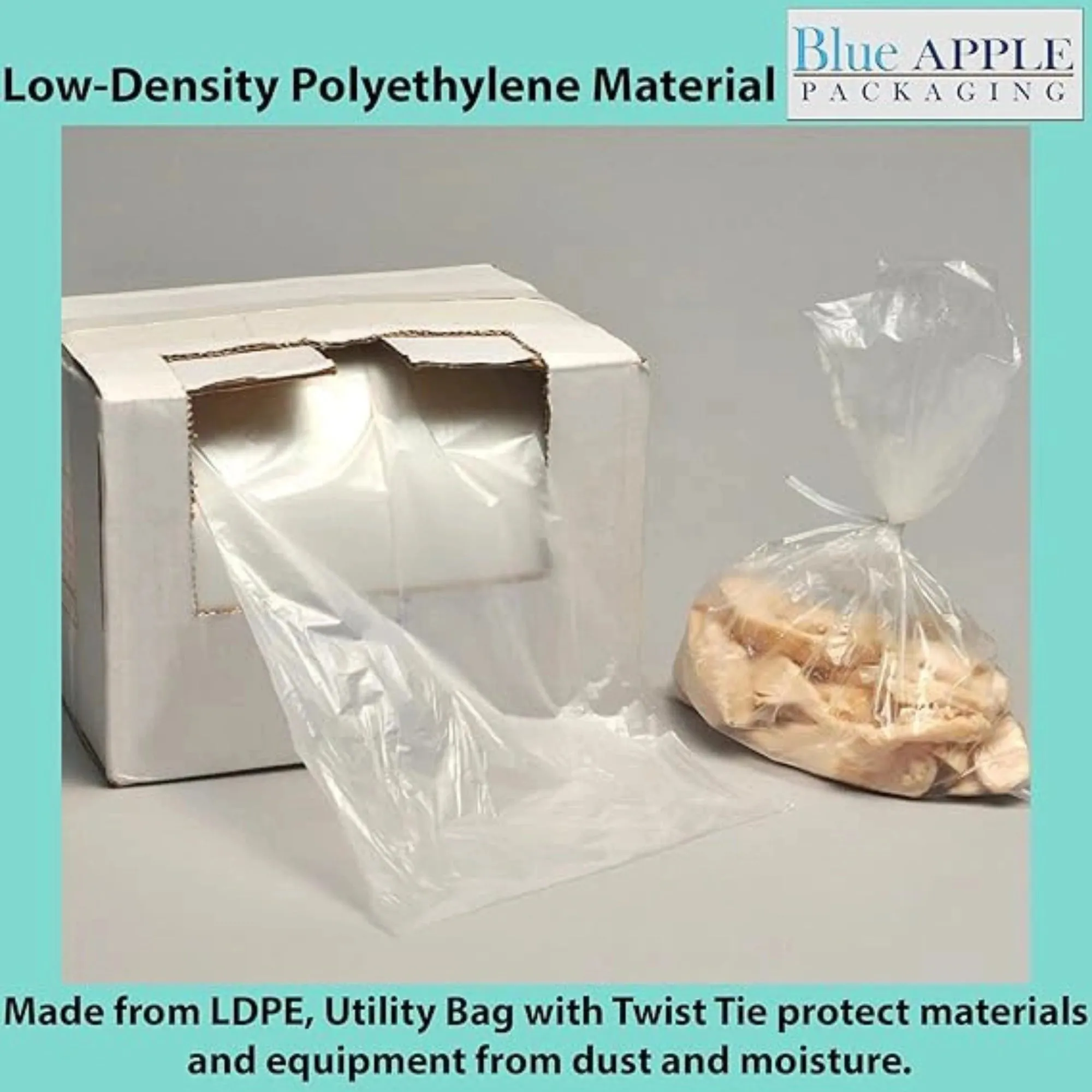 6.5X8 inches Utility Poly Bags with Twist Ties 0.75 mil LDPE