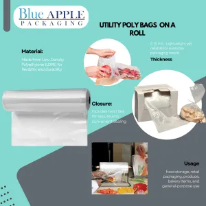 6.5X8 inches Utility Poly Bags with Twist Ties 0.75 mil LDPE