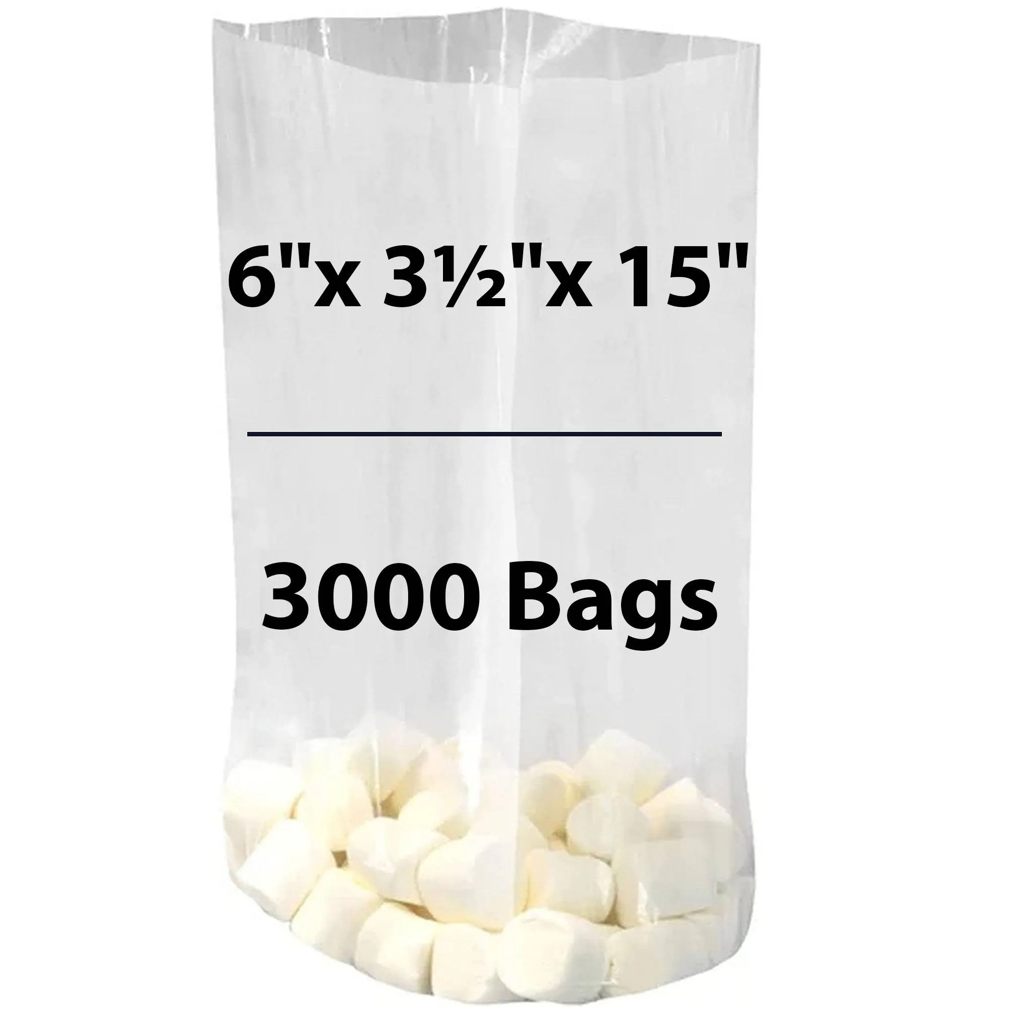 6X3.5X15 inches Gusseted Poly Bags Clear 1.25 Mil Low Density LDPE