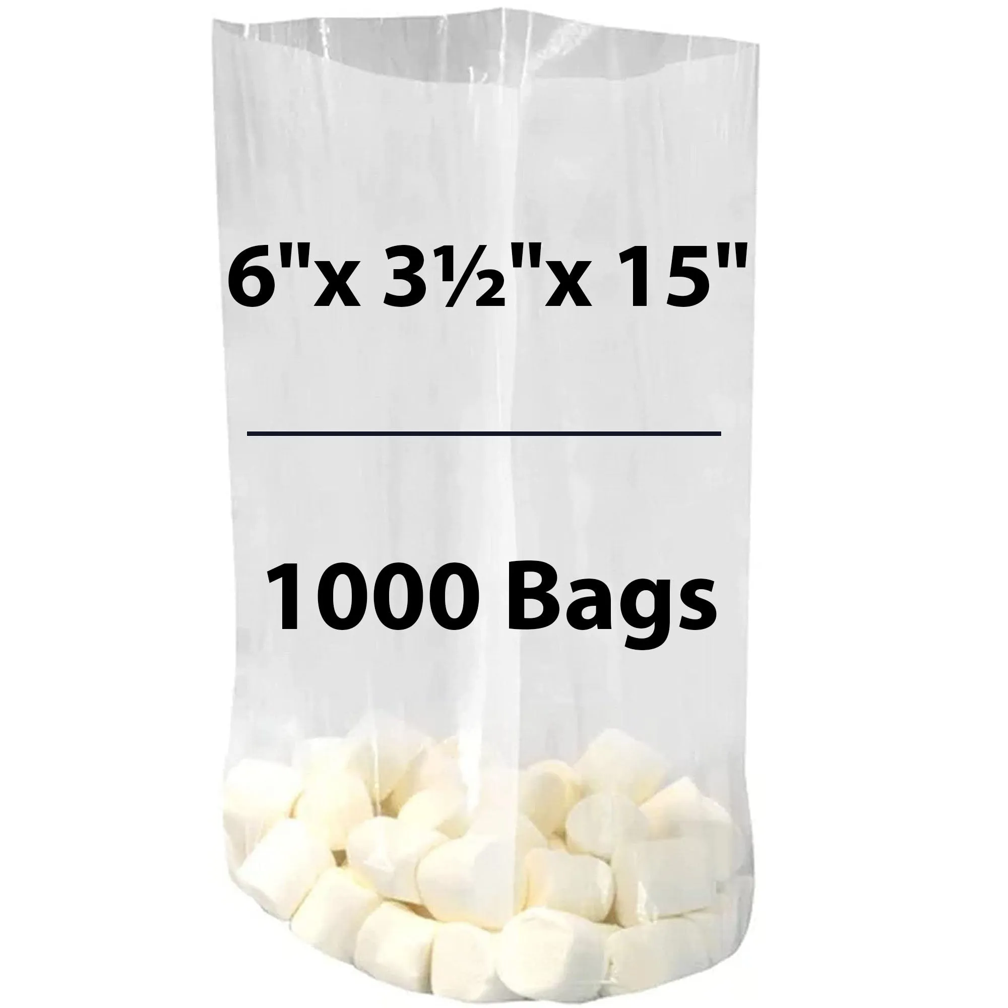 6X3.5X15 inches Gusseted Poly Bags Clear 1.25 Mil Low Density LDPE