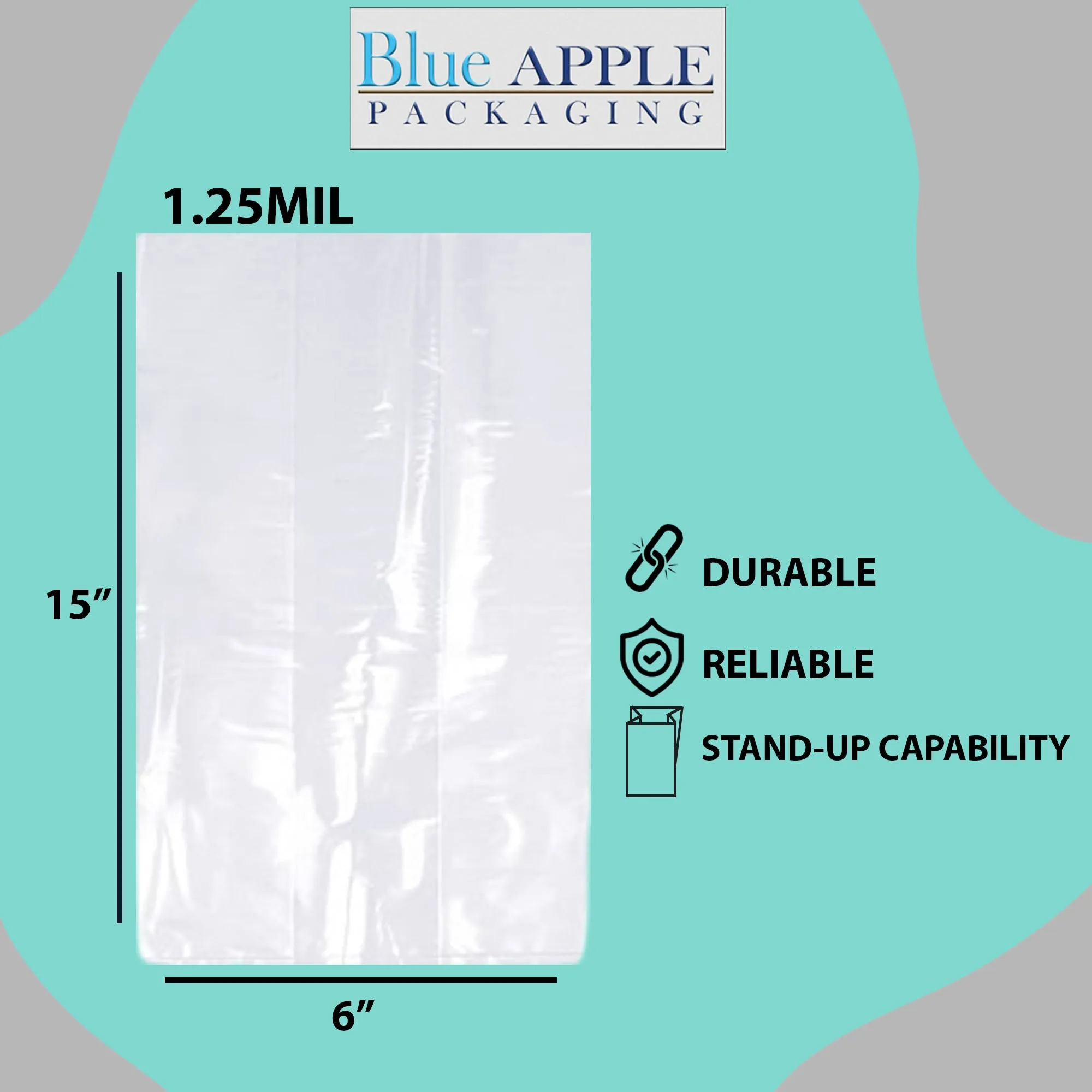 6X3.5X15 inches Gusseted Poly Bags Clear 1.25 Mil Low Density LDPE