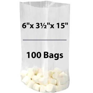 6X3.5X15 inches Gusseted Poly Bags Clear 1.25 Mil Low Density LDPE