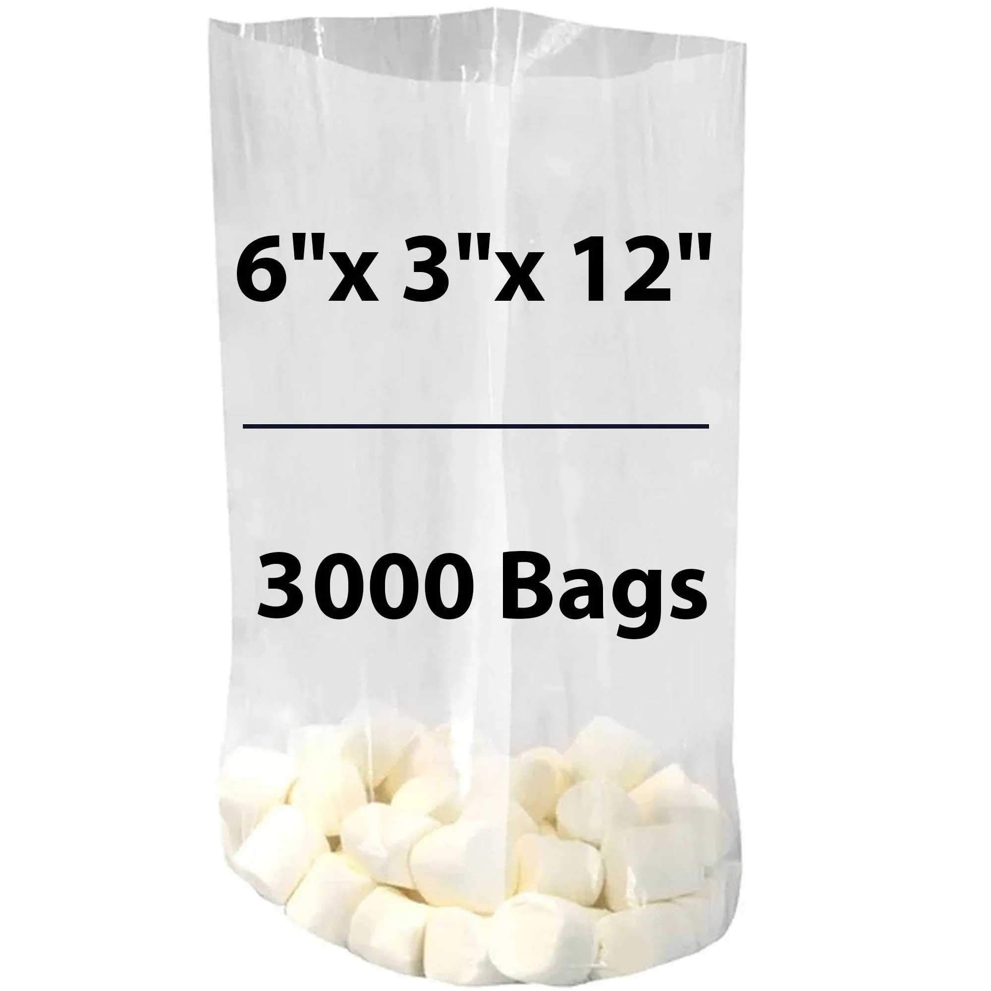 6X3X12 inches Gusseted Poly Bags Clear 1.25 Mil Low Density LDPE