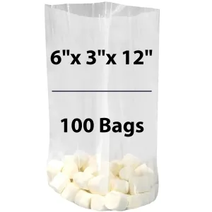 6X3X12 inches Gusseted Poly Bags Clear 1.25 Mil Low Density LDPE