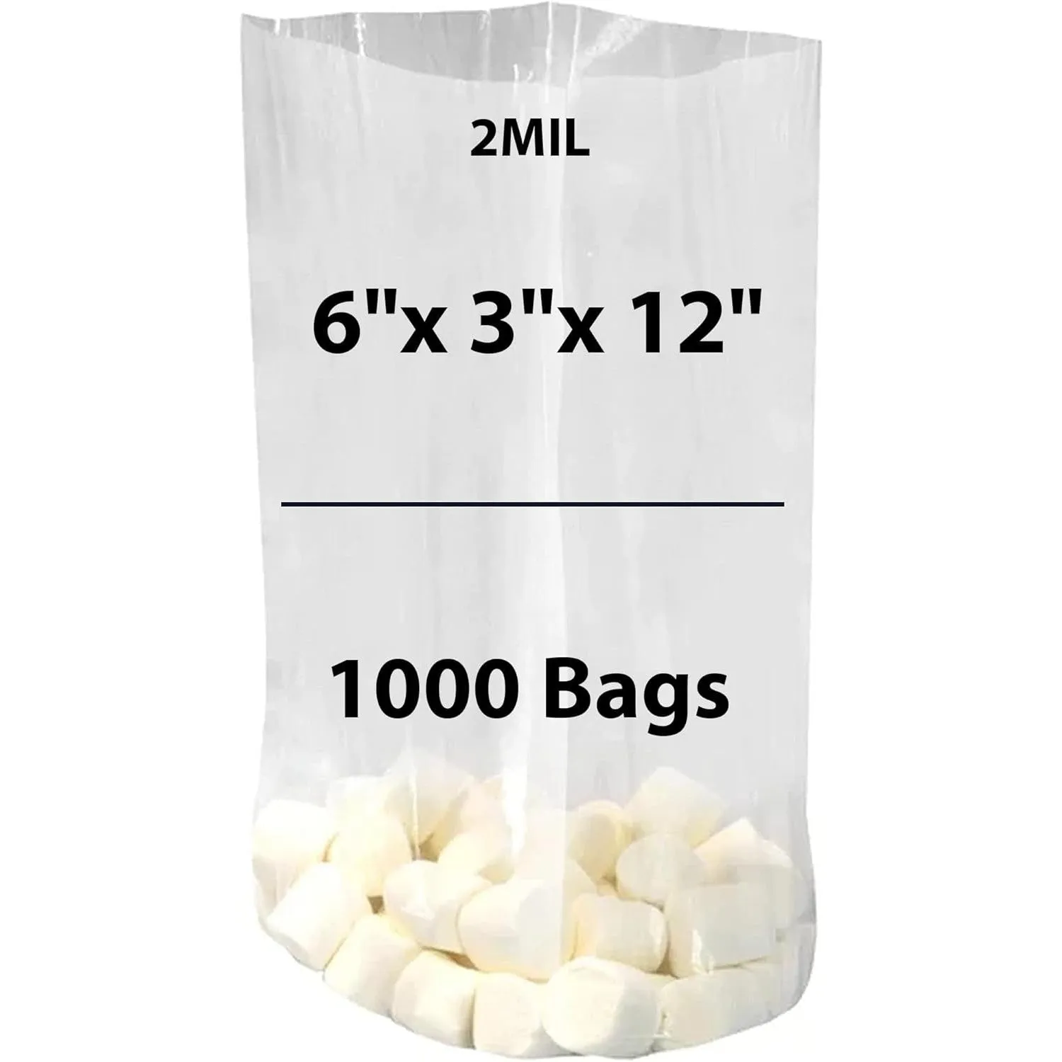 6X3X12 inches Gusseted Poly Bags Clear 2 Mil Low Density LDPE