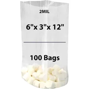 6X3X12 inches Gusseted Poly Bags Clear 2 Mil Low Density LDPE