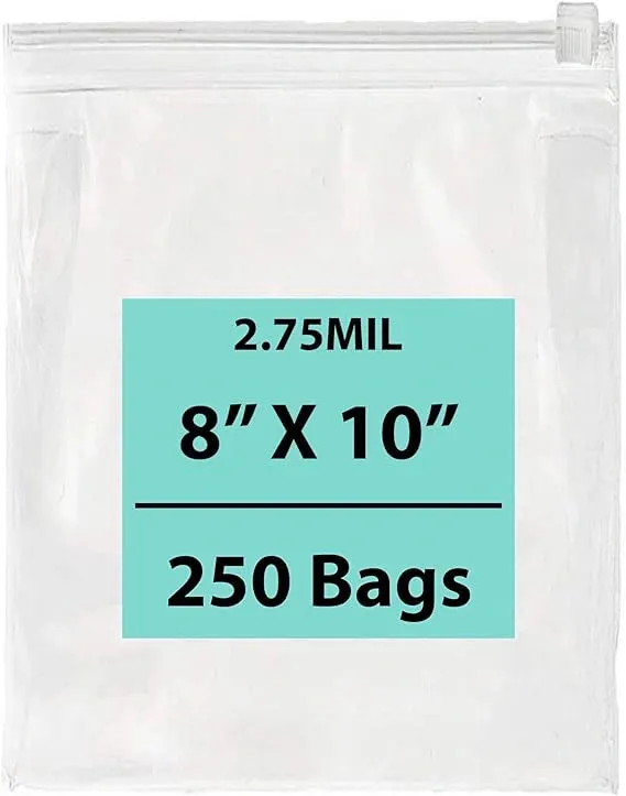 8X10 inches Resealable Poly Bags With Slide Seal 2.75 Mil (LDPE)