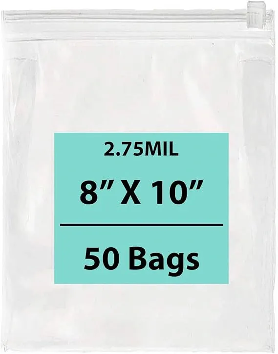 8X10 inches Resealable Poly Bags With Slide Seal 2.75 Mil (LDPE)