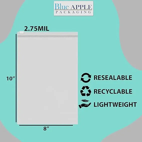 8X10 inches Resealable Poly Bags With Slide Seal 2.75 Mil (LDPE)