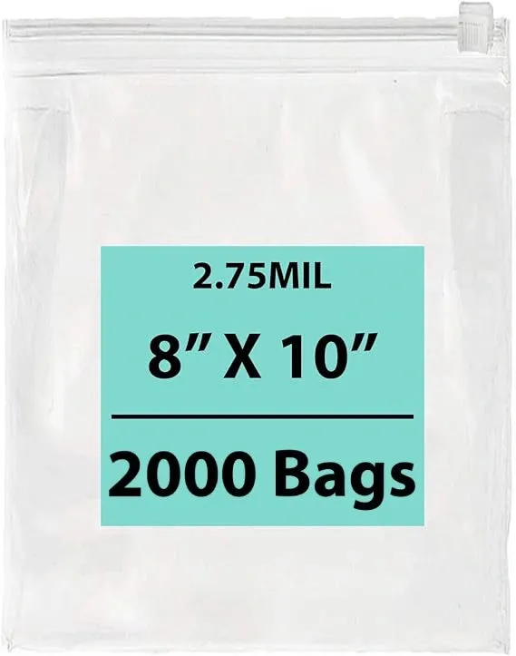 8X10 inches Resealable Poly Bags With Slide Seal 2.75 Mil (LDPE)