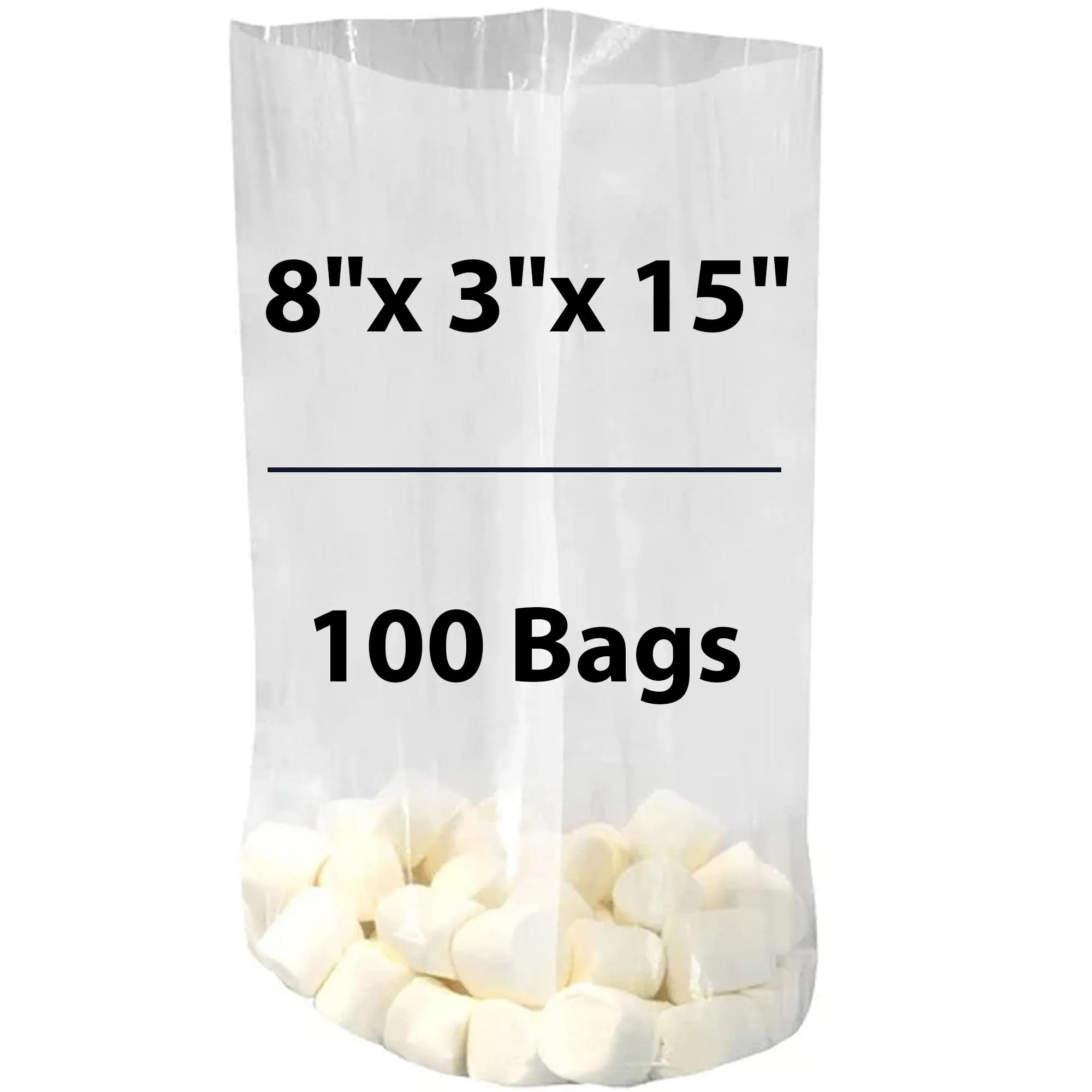 8X3X15 inches Gusseted Poly Bags Clear 1.5 Mil Low Density LDPE